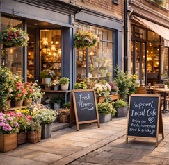 Flower shop and cafe on the street