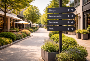 Sunny pedestrian zone of the city