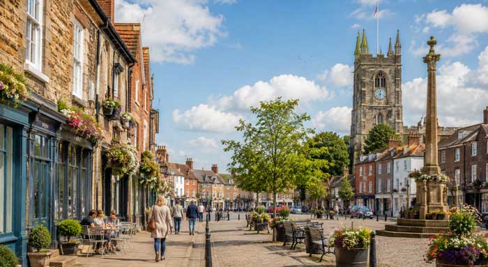 Local shops and services on a town street in Thirsk