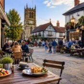 Outdoor dining at cafés and pubs in Thirsk town centre