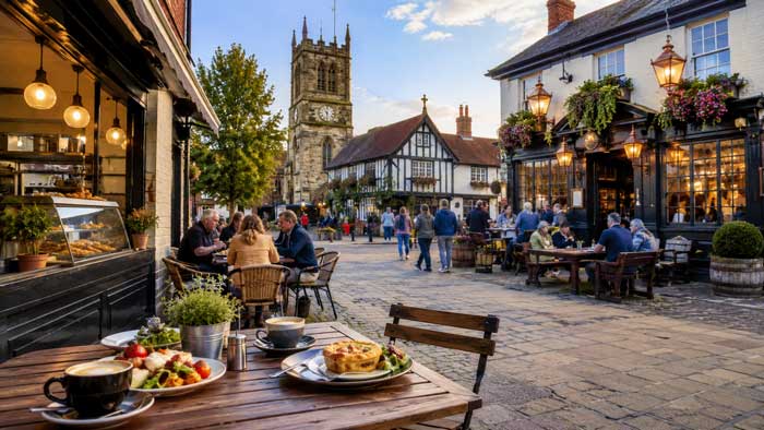 Outdoor dining at cafés and pubs in Thirsk town centre