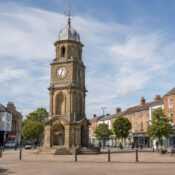 Thirsk Market Place and clock tower in North Yorkshire