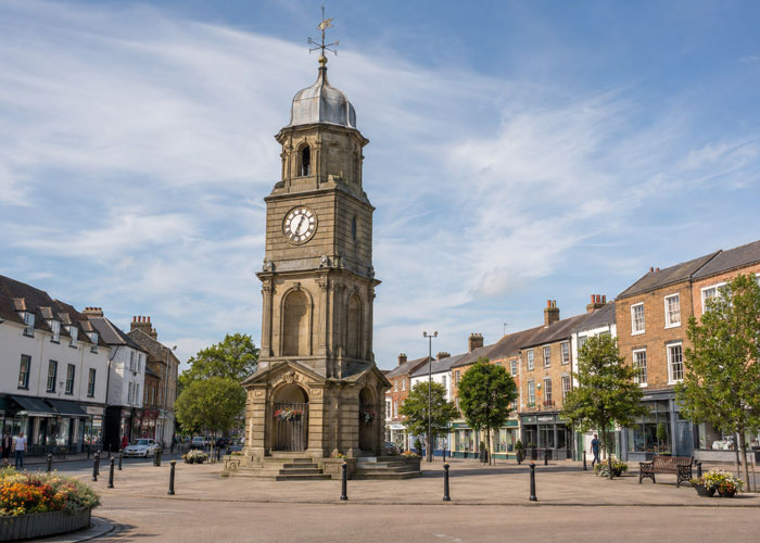 Thirsk Market Place and clock tower in North Yorkshire